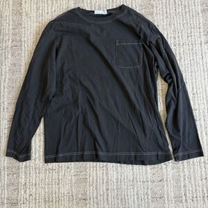 Weekday Mens Long Sleeve Pocket T-Shirt Black Contrast Stitch Crew Neck Large